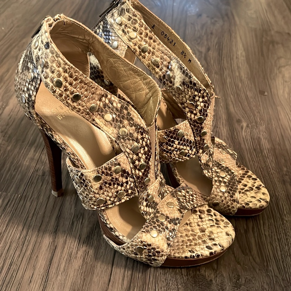 Stuart Weitzman Airforce Roccia Snakeskin Leather Sandal